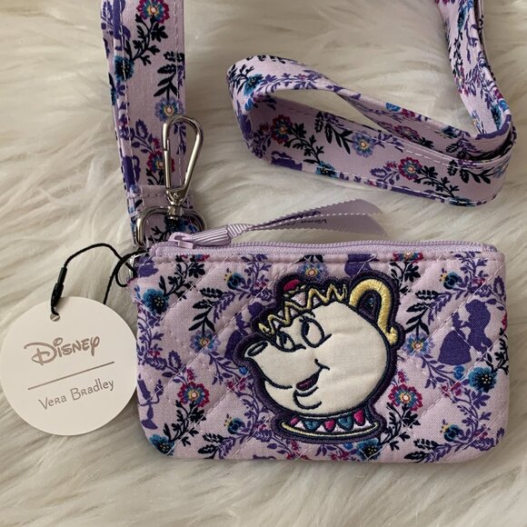 VERA BRADLEY X DISNEY Beauty & the Beast Mrs. Potts Zip ID Wide Lanyard Case - Picture 2 of 4